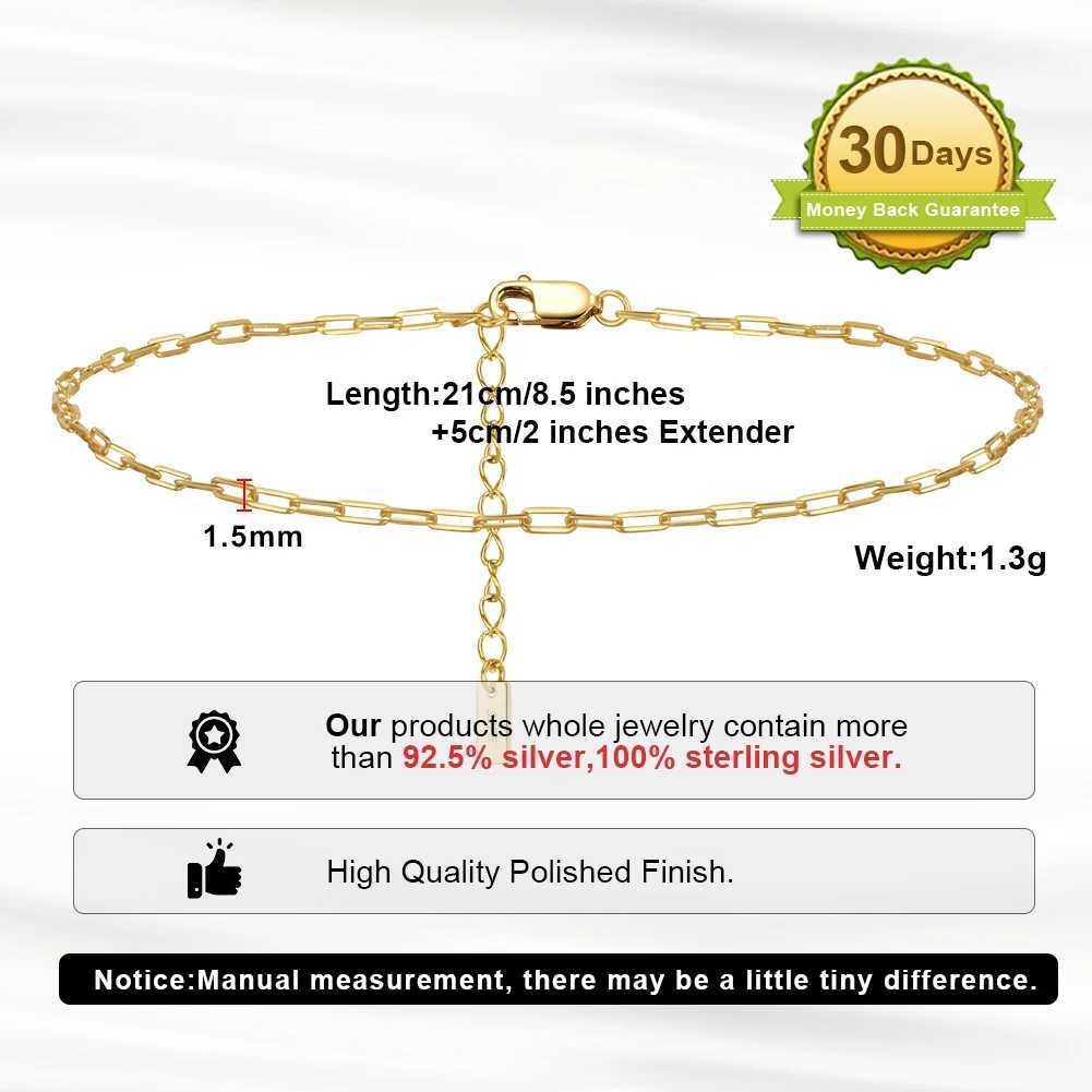 KISS MANDY 925 Sterling Silver 1.8*4.2mm Paperclip Chain Anklet Women Summer Foot Chain Bracelet Ankle Straps Jewelry Gift SA22 W250604