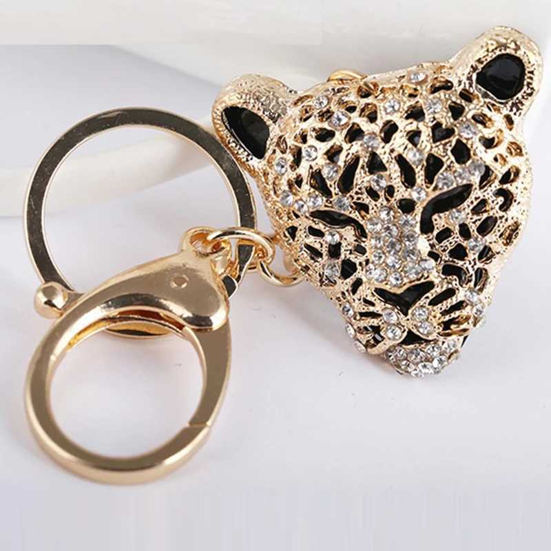 New Arrival Fashion Crystal Leopard head Rhinestone Tiger Keychain Womens bags Decoration Pendants Accessories Car keyrings Jewelry U250604