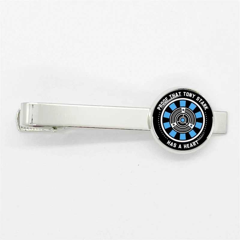 Proof That Tony Stark Has A Heart Tie Clips High Quality Glass Dome Photo Jewelry Men Necktie Clip Pin Suit Accessories W250604