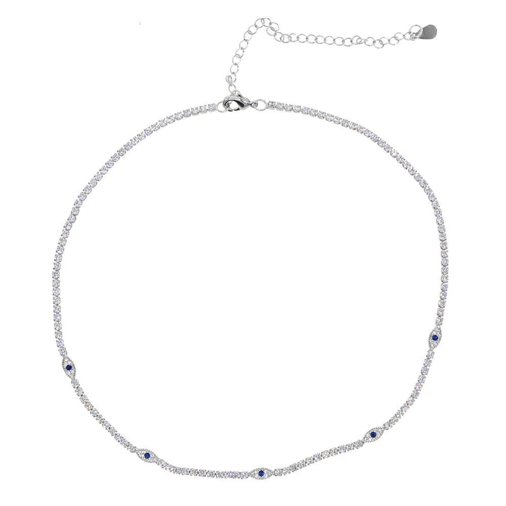 2025 SUMMER NEW Minimal Delicate Clear CZ Lucky Turkish Evil Eye Charm Choker Collarbone Women Girl Tennis Chain Necklace