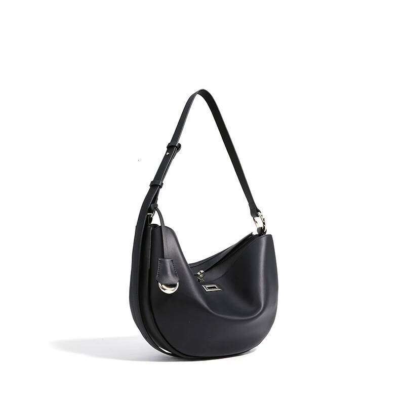 Genuine Leather Crescent Crossbody Shoulder Bag,Niche Designer Cowhide Handbag,Simple Buckle Classic Women Messenger Bag