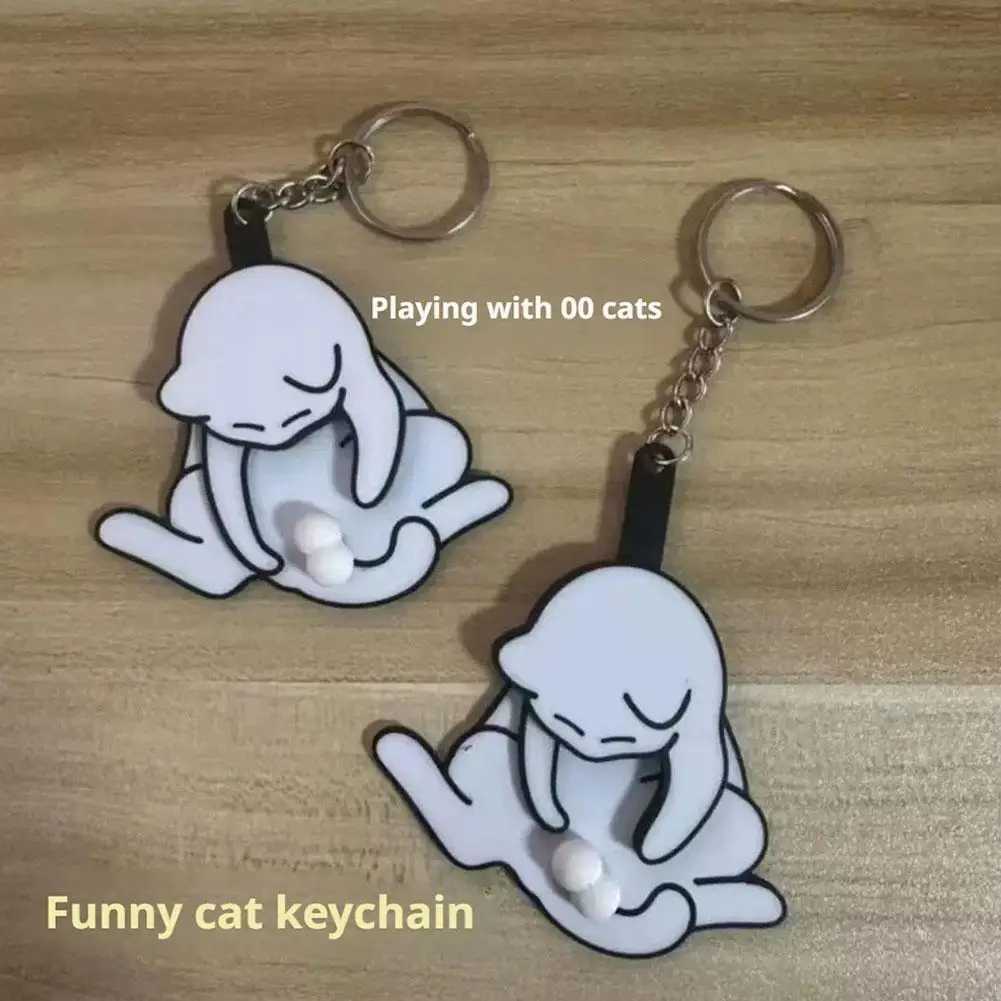 1PC Black Cat Keychain Cute Kawaii KeyRing Novelty White Cats Play Balls Keychain M250604