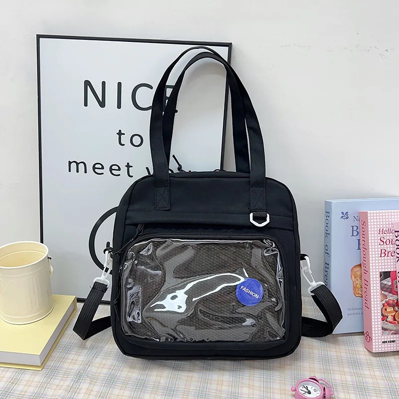 Japanese High School Girls Crossbody Bags Nylon Teenage Student Tote Book Bag Transparent Women Handbags JK Kawaii Shoulder Bag 250603