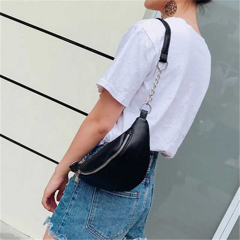Chain Leather Waist Bag Women Fanny Pack Pu Shoulder Bags Small Purse Phone Key Pouch Large Capacity Messenger Packs W250604