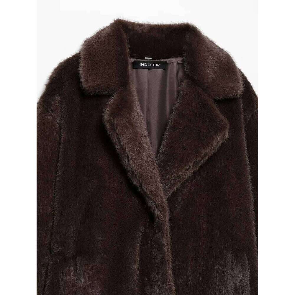 Women's Fall Winter Faux Fur Long TRAFZA Vintage Lapel Buttons Loose New 2024 Fashion Casual High Street Warm Coat