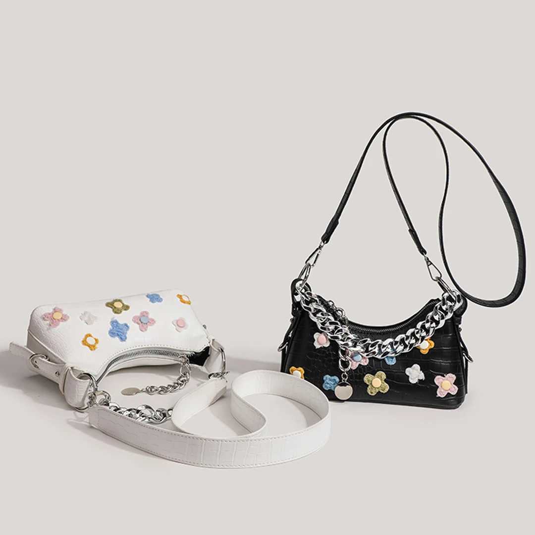 2025 New Crocodile Pattern French Toast Bag Fashion Flower Embroidery Chain Shoulder Bag Womens Shoulder Cross-Body Bag XJ250604