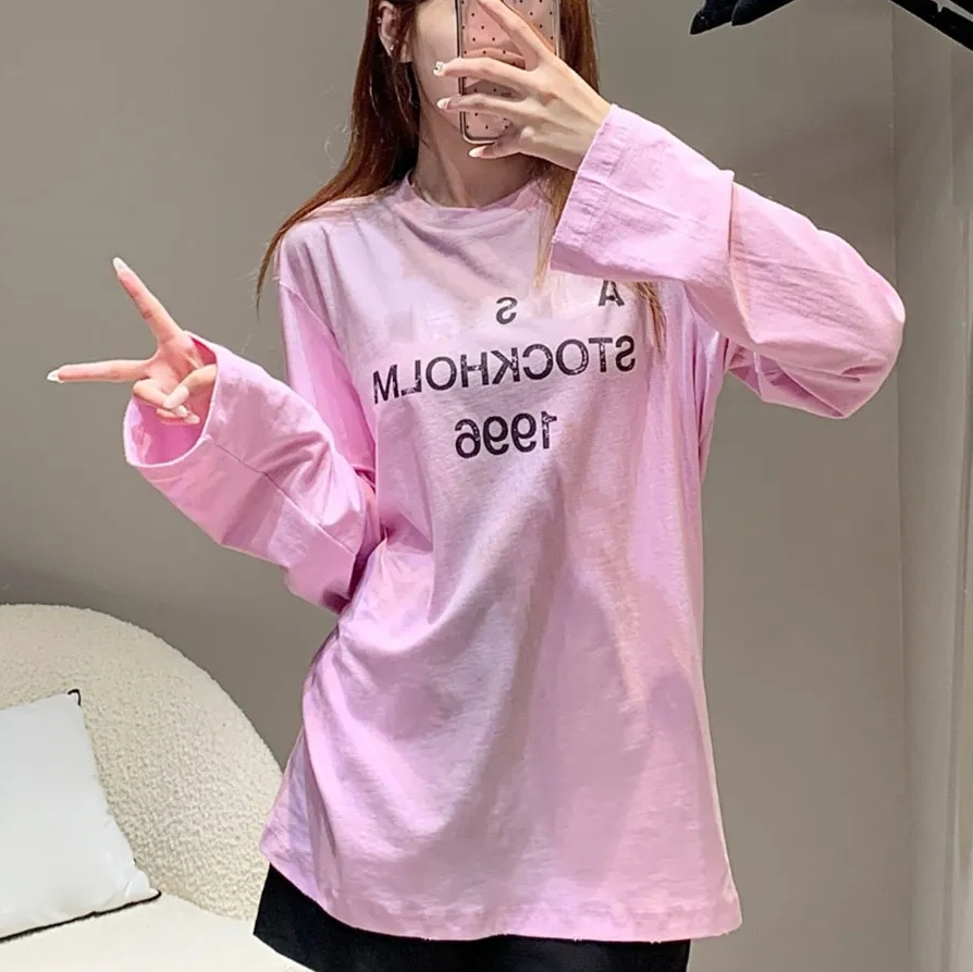 Long Sleeve T-Shirt Designer Vintage Washed Luxury Brand Casual Loose Cotton Tee Men Women Letter Printed High Street Loose Fitting Cross-Border Tops For Men And Women