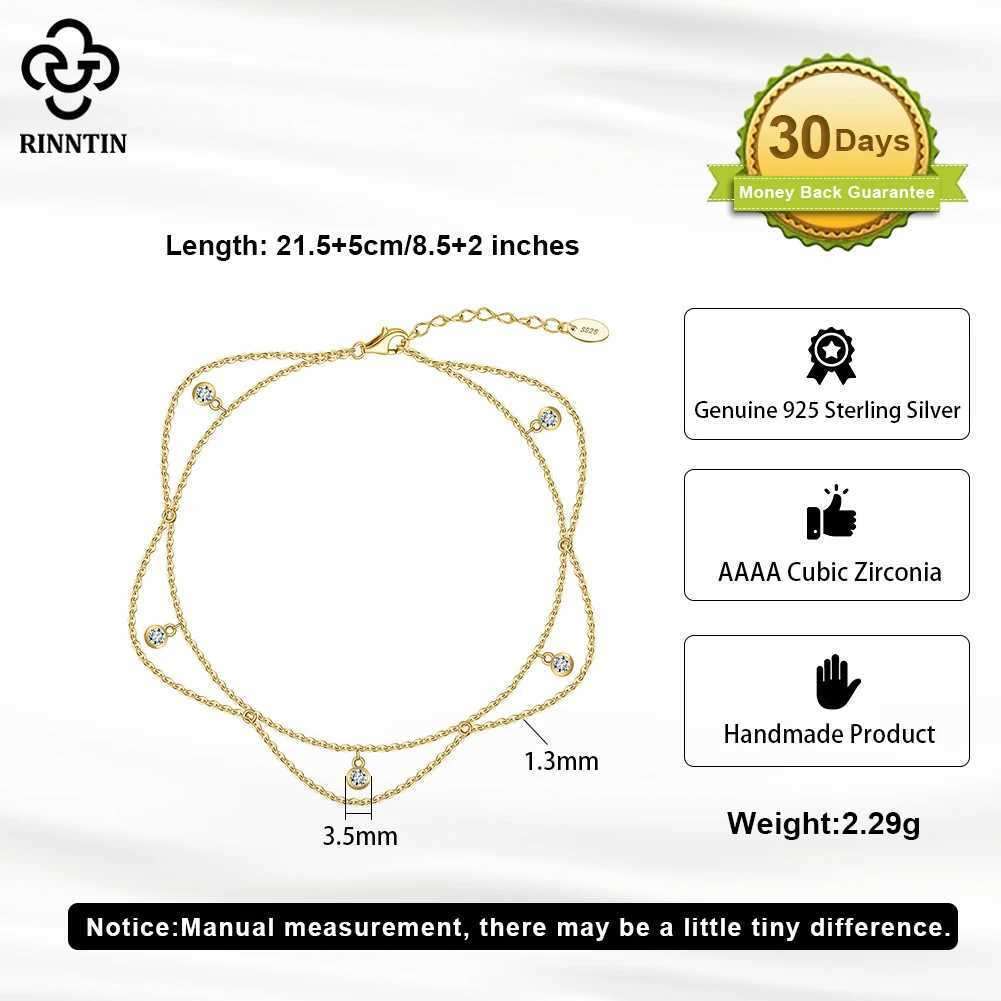 Rinntin 925 Sterling Silver Dangle Shiny CZ Anklet for Women Summer Foot Chain Bracelet Fashion Ankle Straps Jewelry SA72 W250604