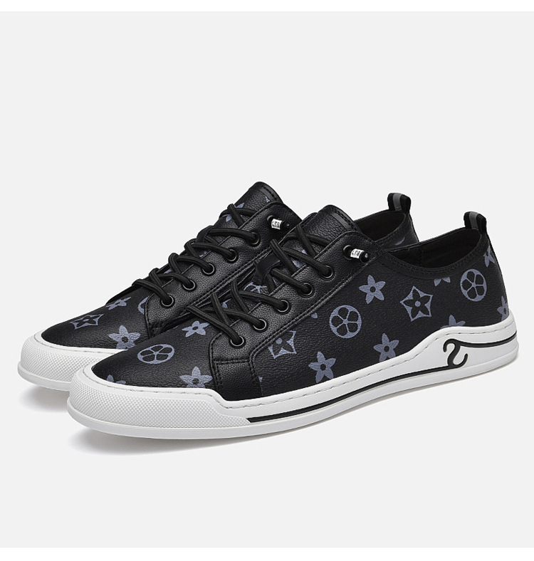 2025 Fashionable new casual shoes printed Lace-Up Low-top men's board shoes high quality trendy versatile shoes white brown black