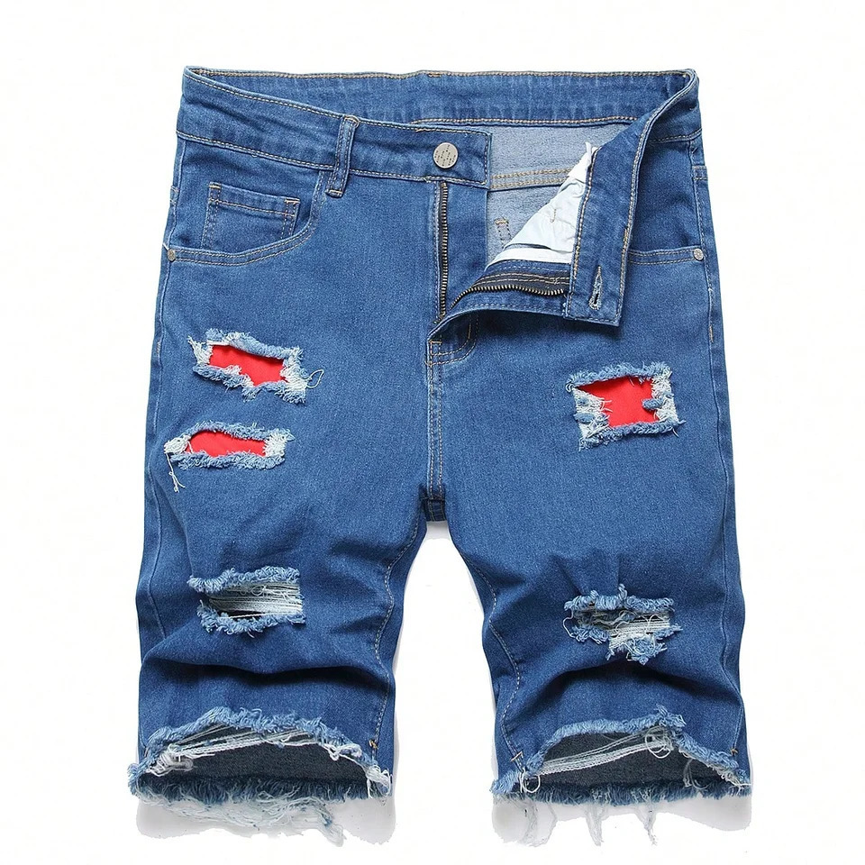 Summer Slim Stretch Men Short Jeans Fashionable Retro Patchwork Denim Shorts Streetwear Cotton Cargo Male 250529Z
