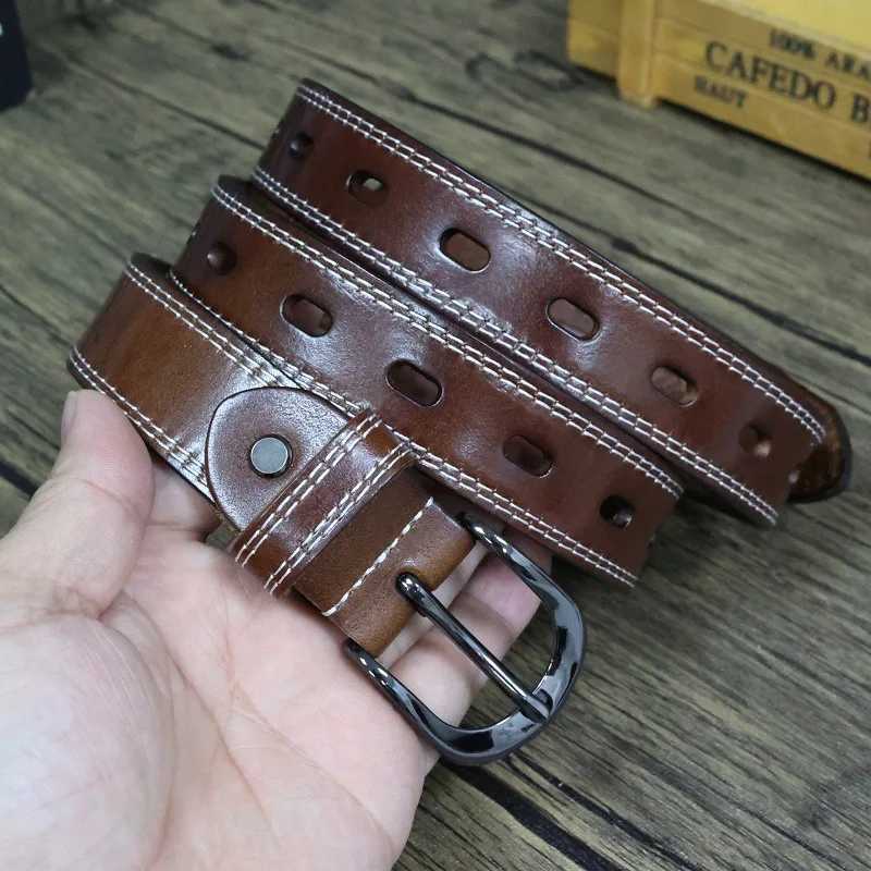 Belt for Women Simple Casual Versatile Hollow Leather Cowhide Belt W250604