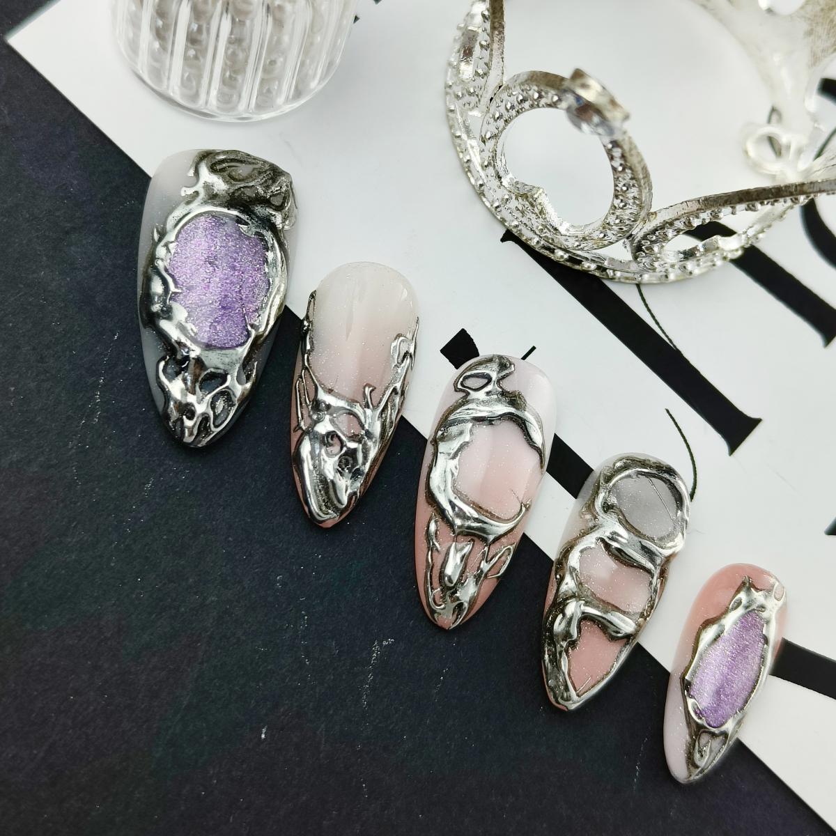 10pcs 3D Hand drawn Handmade Press-on nails Medium Almond Nails Abstract 3D Fake nails Bundle Finished nail stickers Free storage box jelly glue nail 