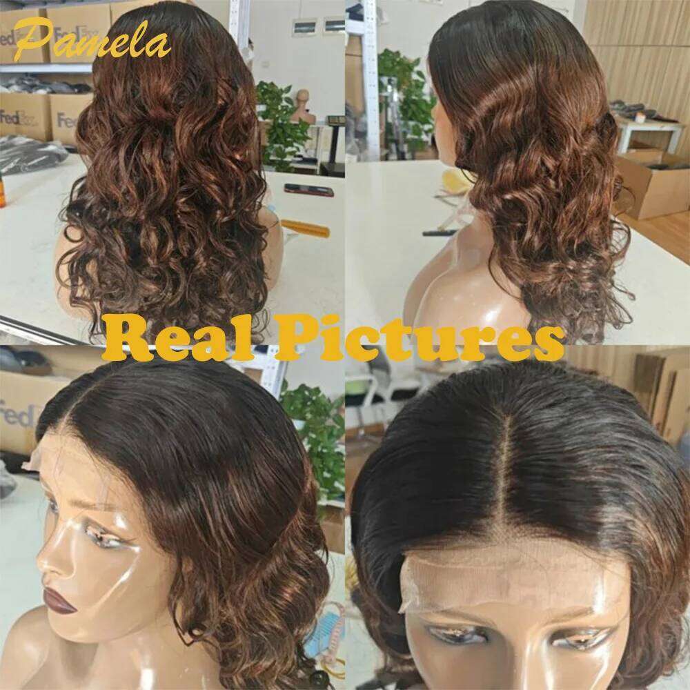 250% Density Ombre Blonde 1B/4 Brown Colored Loose Wave 13x4 HD Transparent Lace Frontal Glueless Human Hair Wig Ready To Wear