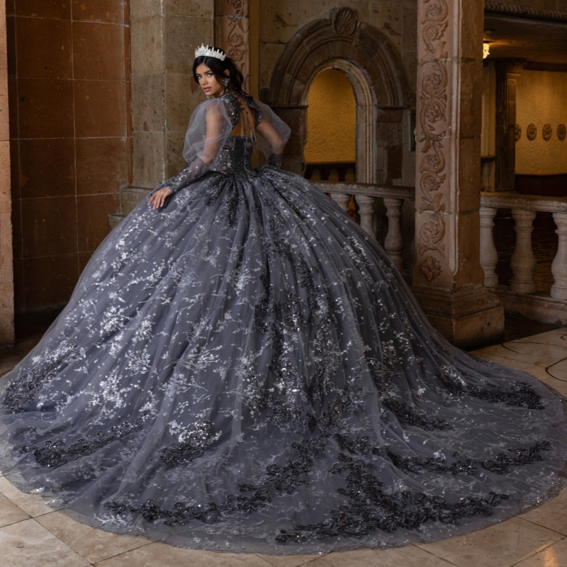 Black Quinceanera Dresses Ball Gown Sequin Applique Lace Beading Tull Party Birthday Sweet 16 Vestidos De XV 15 Anos