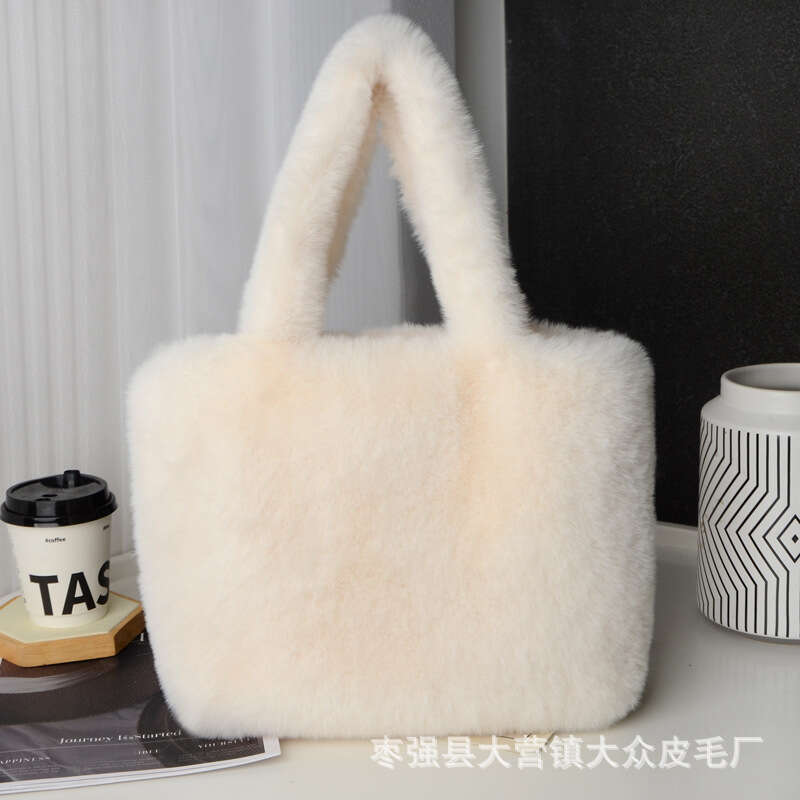 TikTok Plush Furry Handheld Tote Large Capacity Fluffy Shoulder College Student Class Bag