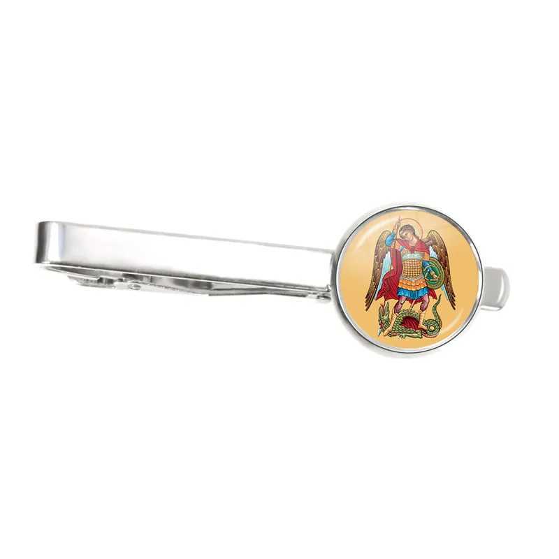 Men Silver Color Tie Clip Clamp Pin Archangel St. Michael Protect Me Saint Shield Protection Charm Russian Orthodox Tie Clip W250604