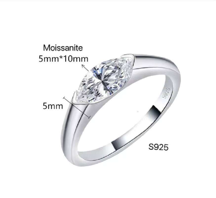 DHcollections High Quality 1ct 5*10mm Marquise Cut Moissanite Dia Wedding Ring Sterling Sier for Women Making Jewelry