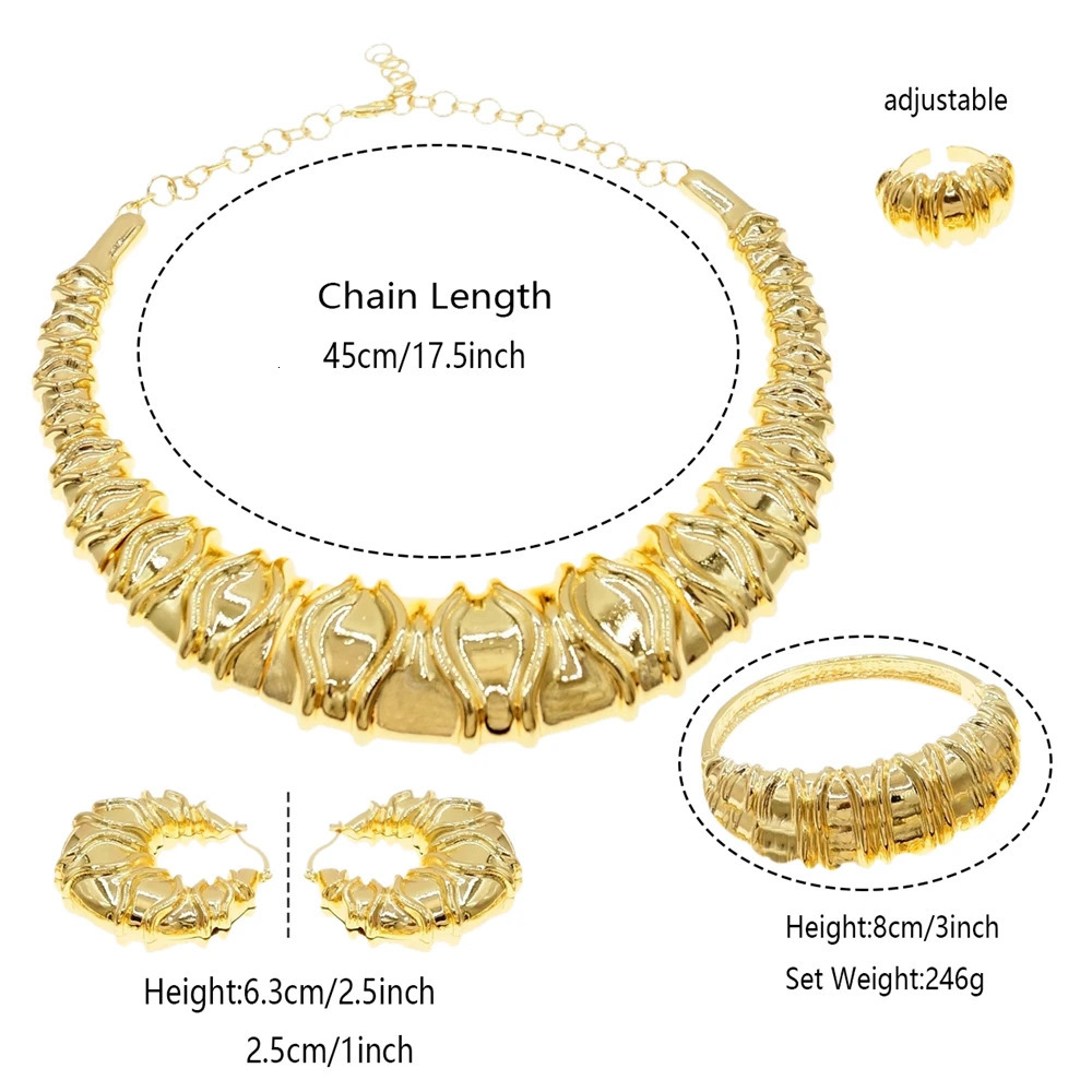 Fashion Dubai Gold Plated Women Jewelry Italian Style Big Necklace Banquet Festive Earrings Ring Accessories 250530