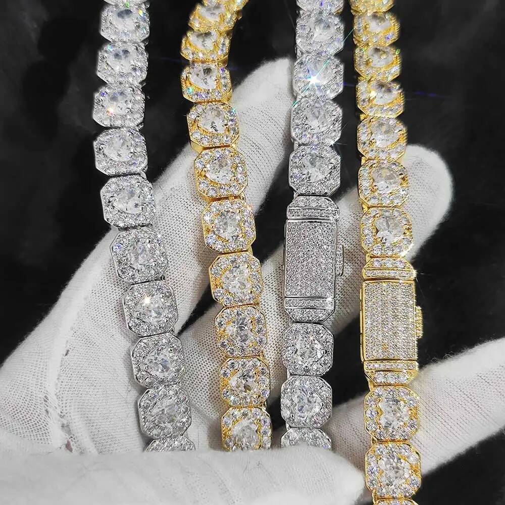 10/12MM Clustered Tennis Chain for Men Necklace Hip Hop Iced Out Zirconia Brass Rapper Rock Choker Jewelry