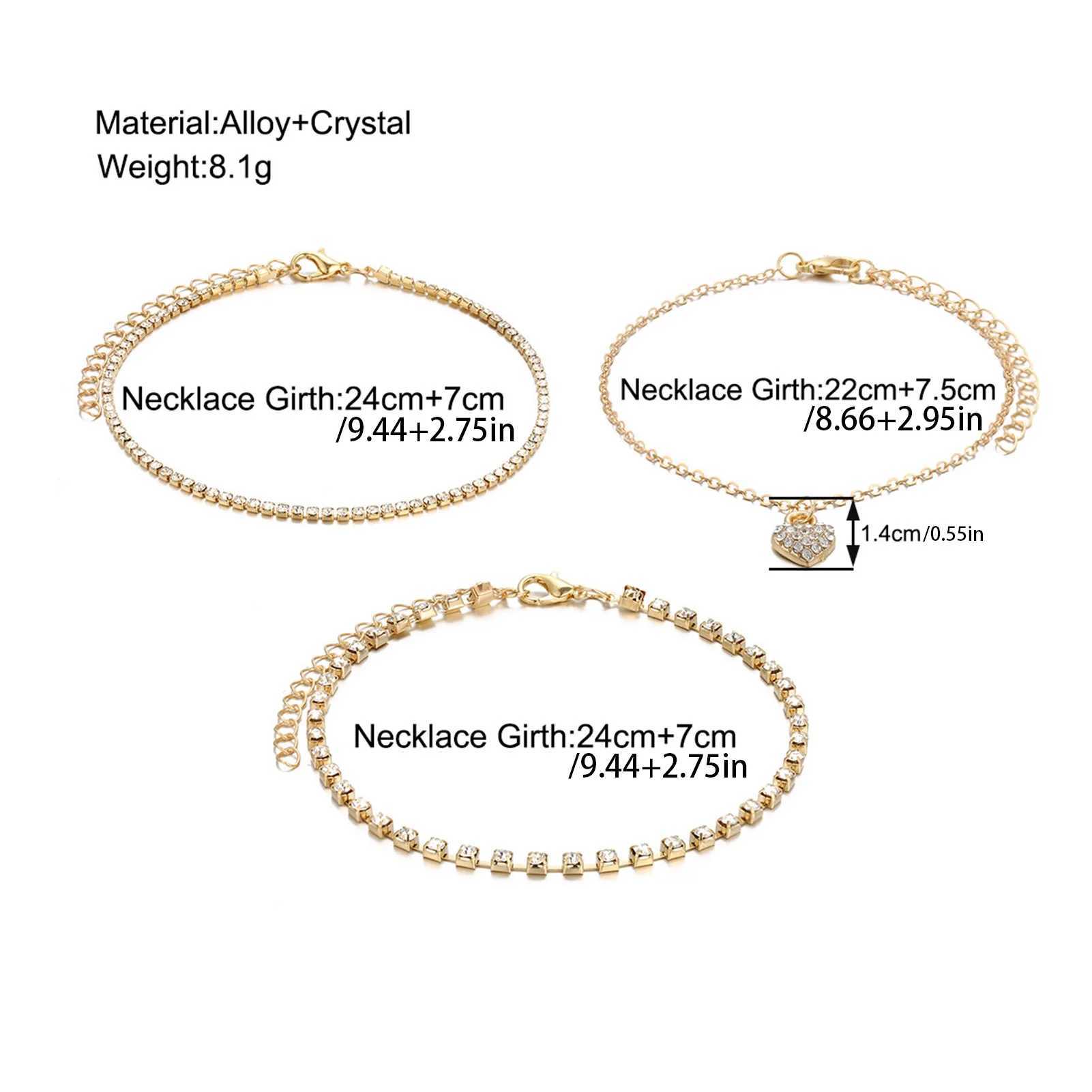Bohemian Love Heart Anklets Sets for Women Fashion Gold Color Crystal Foot Chains Versatile Summer Boho Style Foot Jewelry W250604