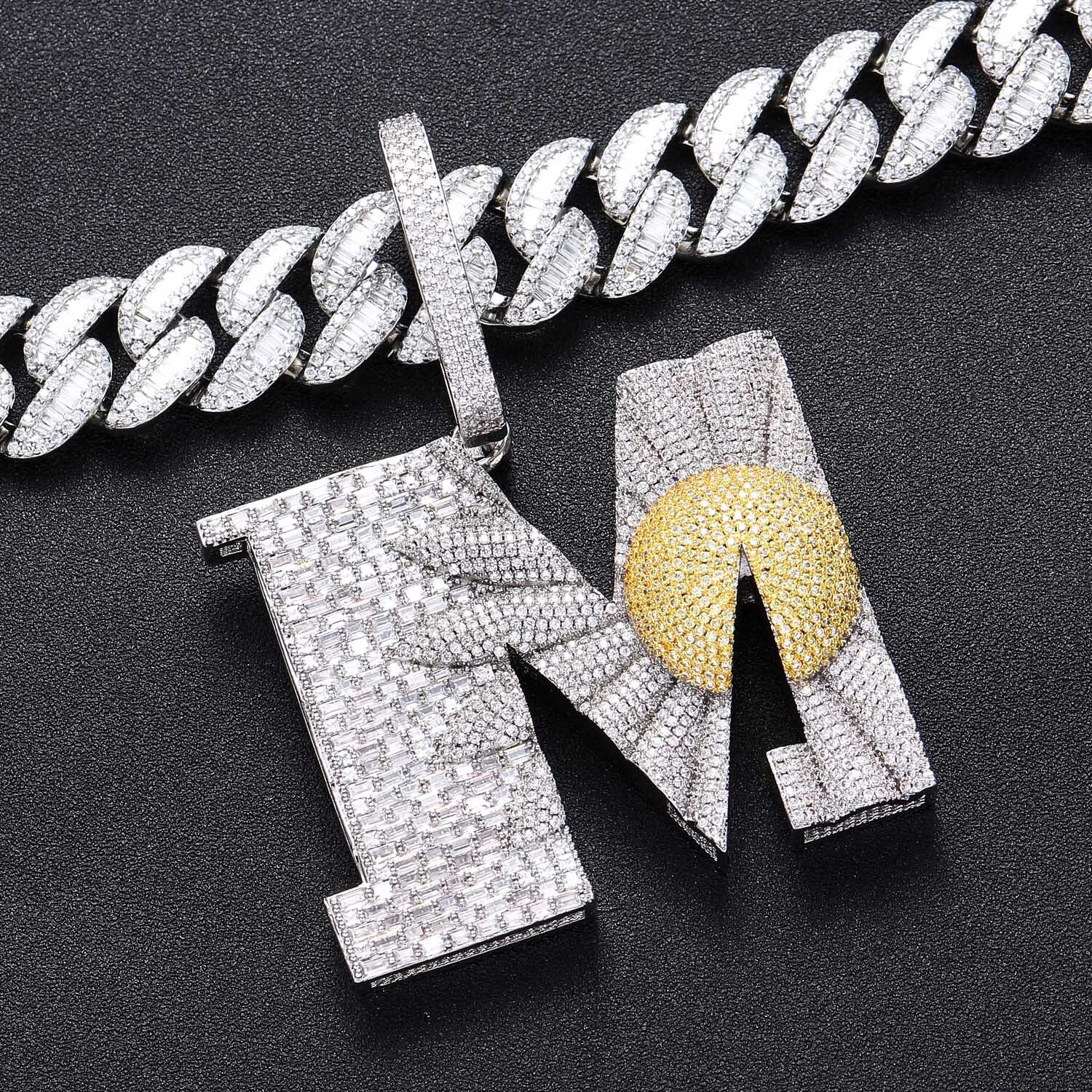 KnowKnow Same Style M Small Daisy Hip-Hop Necklace Mens Pendant T Square Full Moissanite Inlaid Personality Mens Necklace