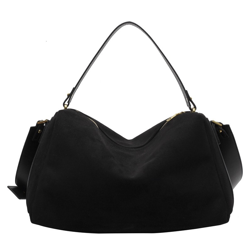 Free Shipping Korean Style Large Capacity Tote Bag Simple Shopping Bag Designer Trendy Suede Shoulder Underarm Bag 2025 Autumn New Retro Bag For Women