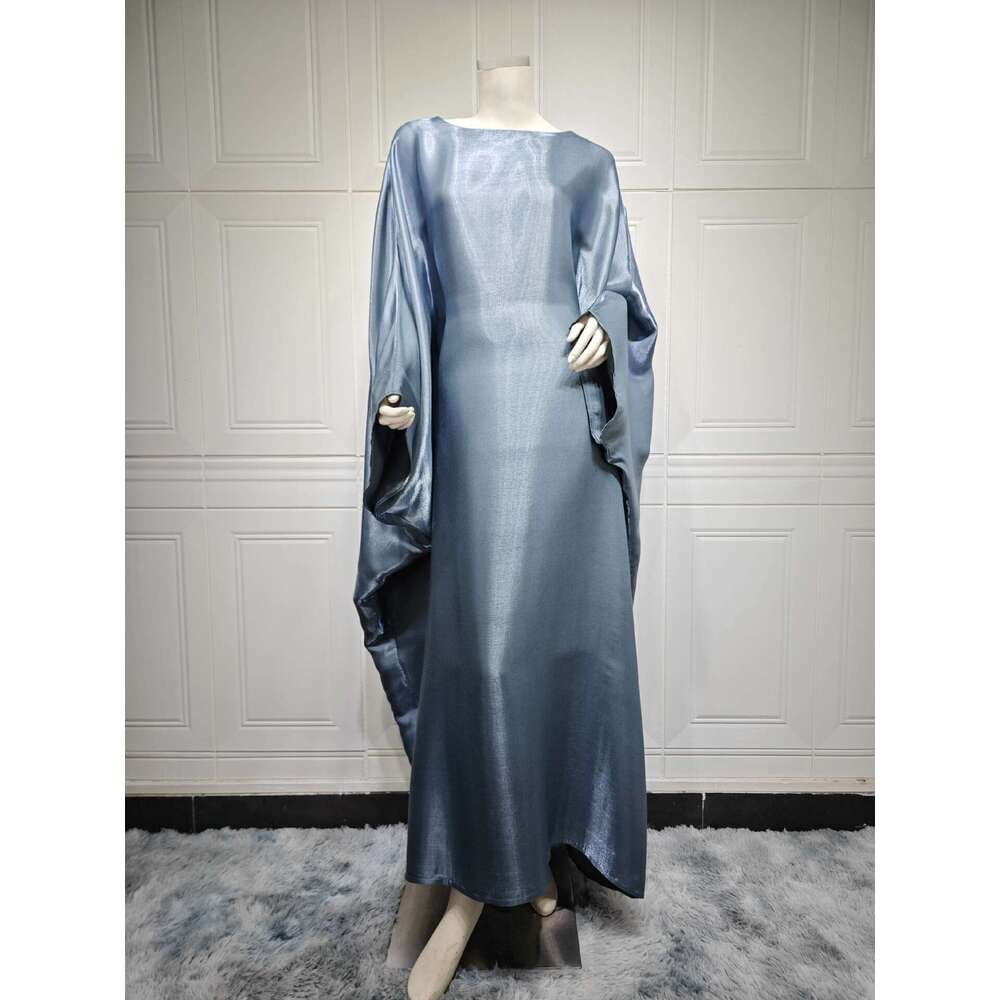 Mq104 New Summer Modest Muslim Fashion Shiny Satin Waist-Cinching Abaya Dress B5