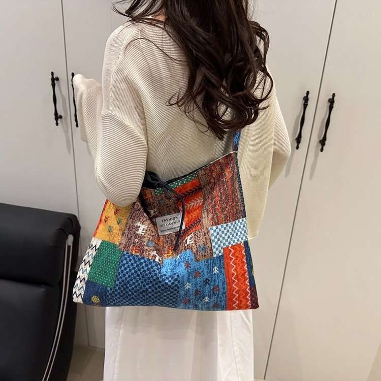 Korean Style INS for Women 2025 New Canvas Tote Bag Artistic Large Capacity Shoulder Crossbody Handbag