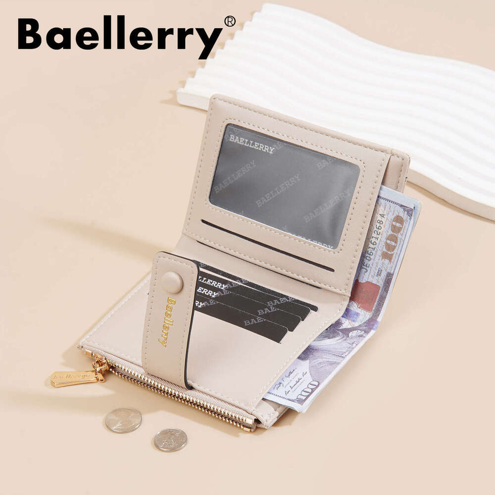 New Women's Short Baellerry Fashion Gradient Color Multi-Card Slot Zipper Coin Purse Color-Block Wallet AAAAA
