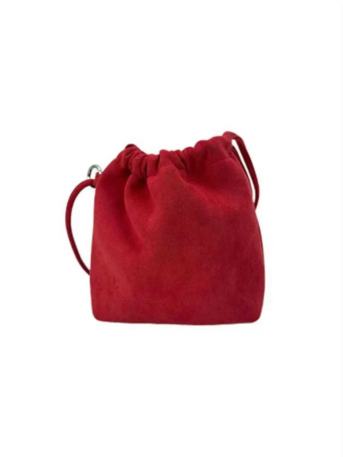 Women Red Suede Drawstring Bucket Bag New Style Korean Simple Versatile Commuter Single Shoulder Crossbody Bag Solid Color XJ250604