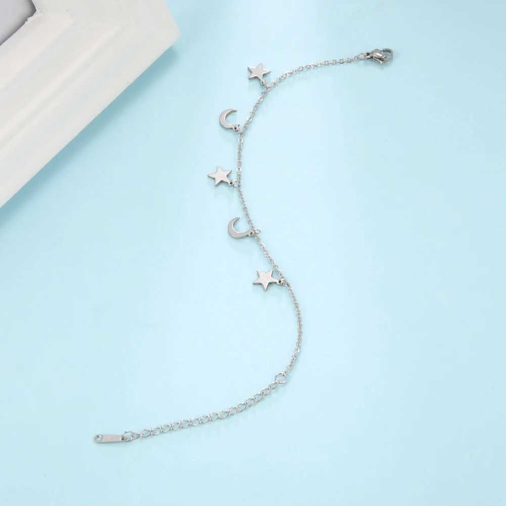 Teamer Classic Star Moon Anklet Stainless Steel Ankle Jewelry for Women Girls Summer Outdoor Beach Lightweight Accessories No Rust W250604