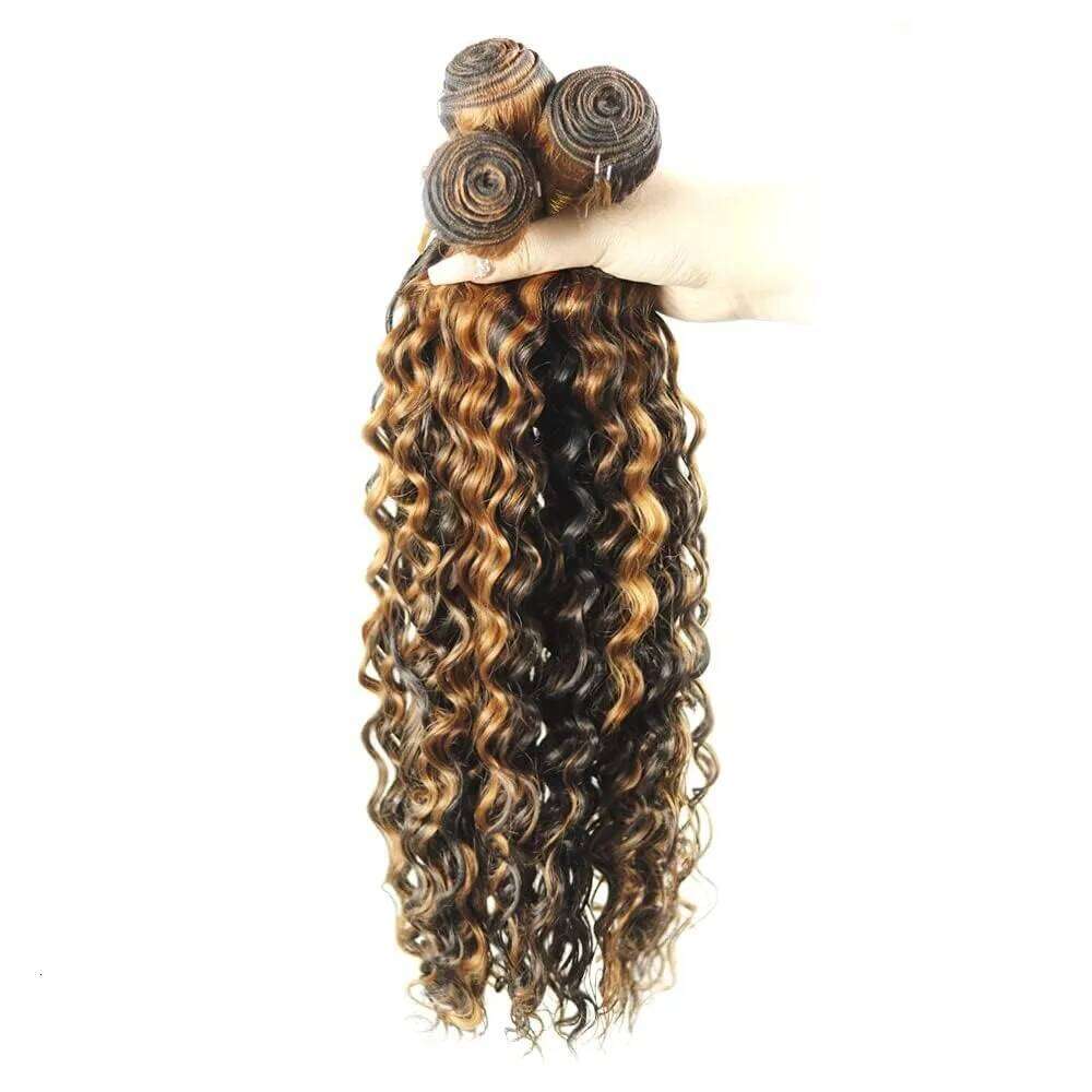 Wave Human Hair Highlight Ombre Honey Blonde 3 4 10A 14A Virgin Double Weft Water Curly Bundles