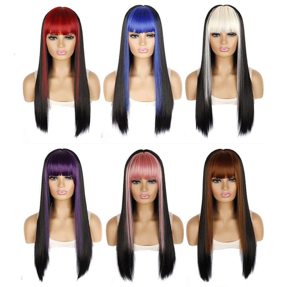 Colorful Dyed Sideburns Bangs Hair Headgear Hip-Hop Anime Dance Party Straight Long Color Wig