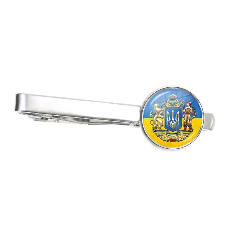 Classic Trident Ukraine Tie Clips Punk Ukrainian Symbol Glass Cabochon Necktie Clip Pin for Men Suit Jewelry Gift W250604