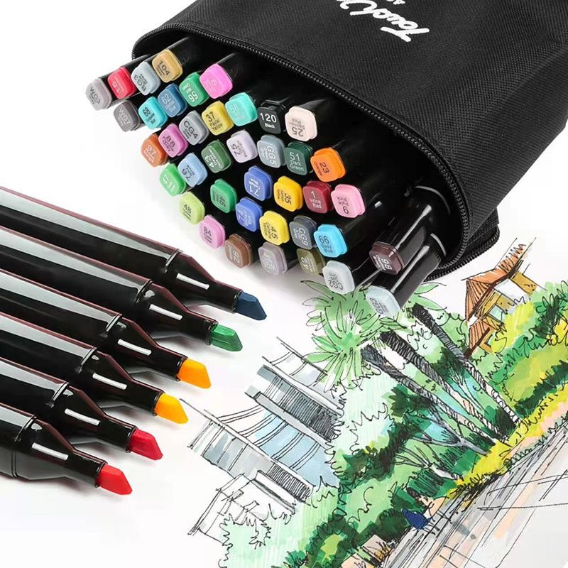 Wholesale high-qualit Markers,24-120Colors Dual Brush Tip Permanent Art Markers with bag,Coloring Marker,for School supplies,Book Painting Card Making