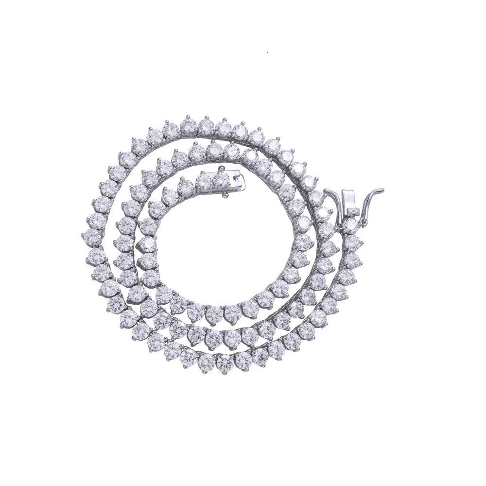 Bling 4mm 3 Prong tennis chain Iced Out AAA Cubic Zirconia brass setting Tennis Chain Necklace BC212