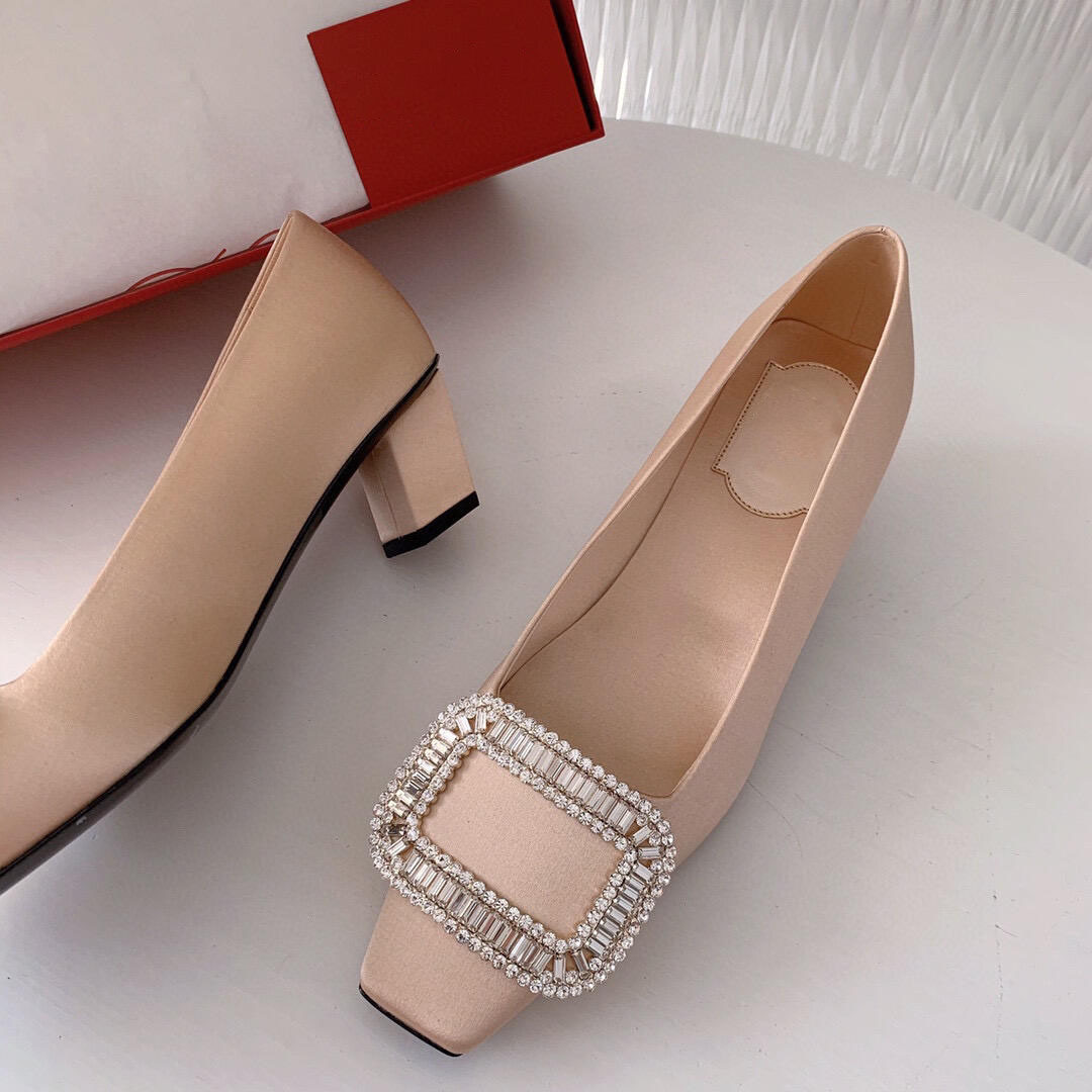 Designer Heels Women Dress Shoes Rhinestone Buckle Mules Womens Sandals Fashion Heel Square Toe Platform Loafers Luxury kitten heels Dhgate