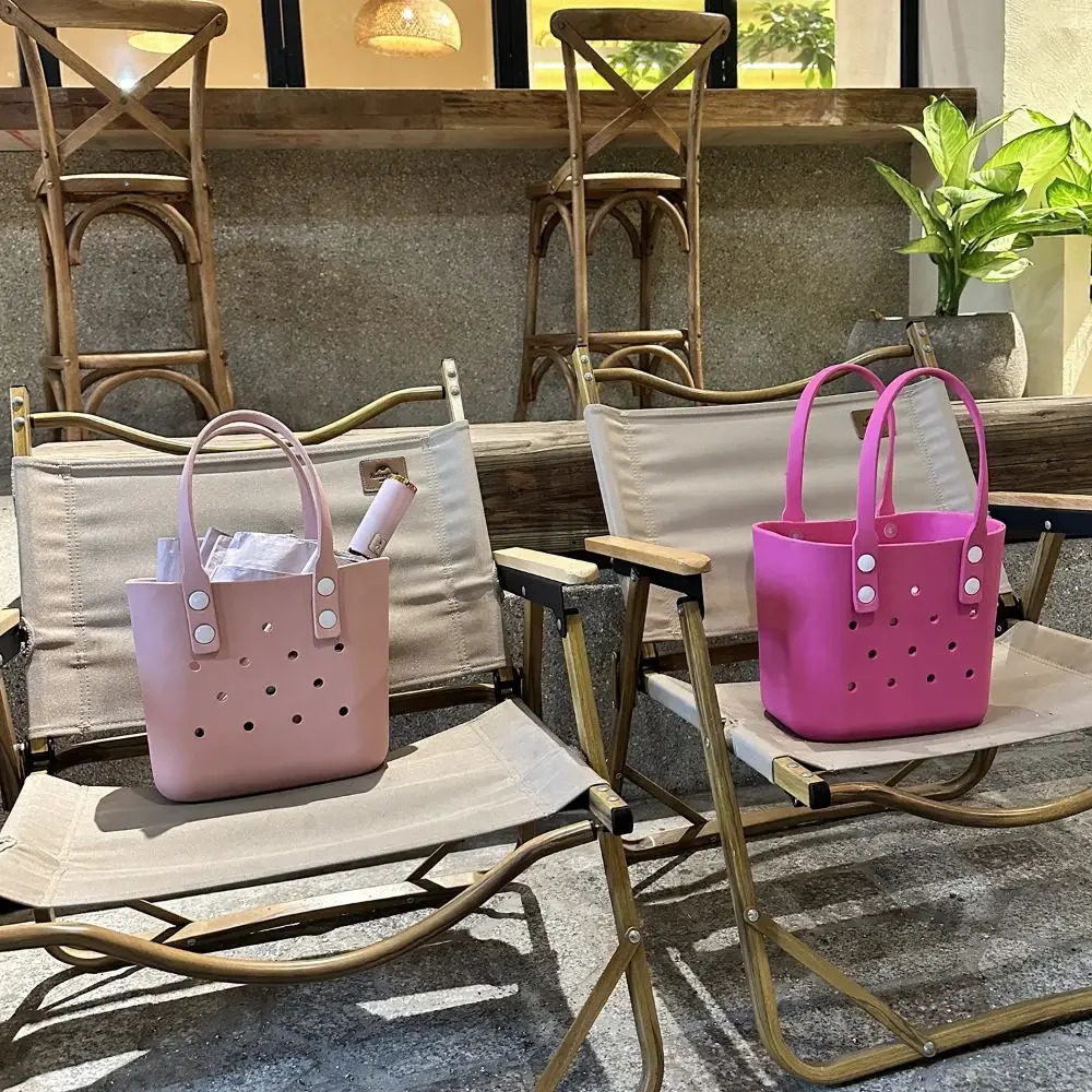 Children Beach DIY Hole Bags Fashion Cute Summer Storage Baskets Outdoor Handbag Picnic Tote Small Solid Color Eva Jelly Bag 250603