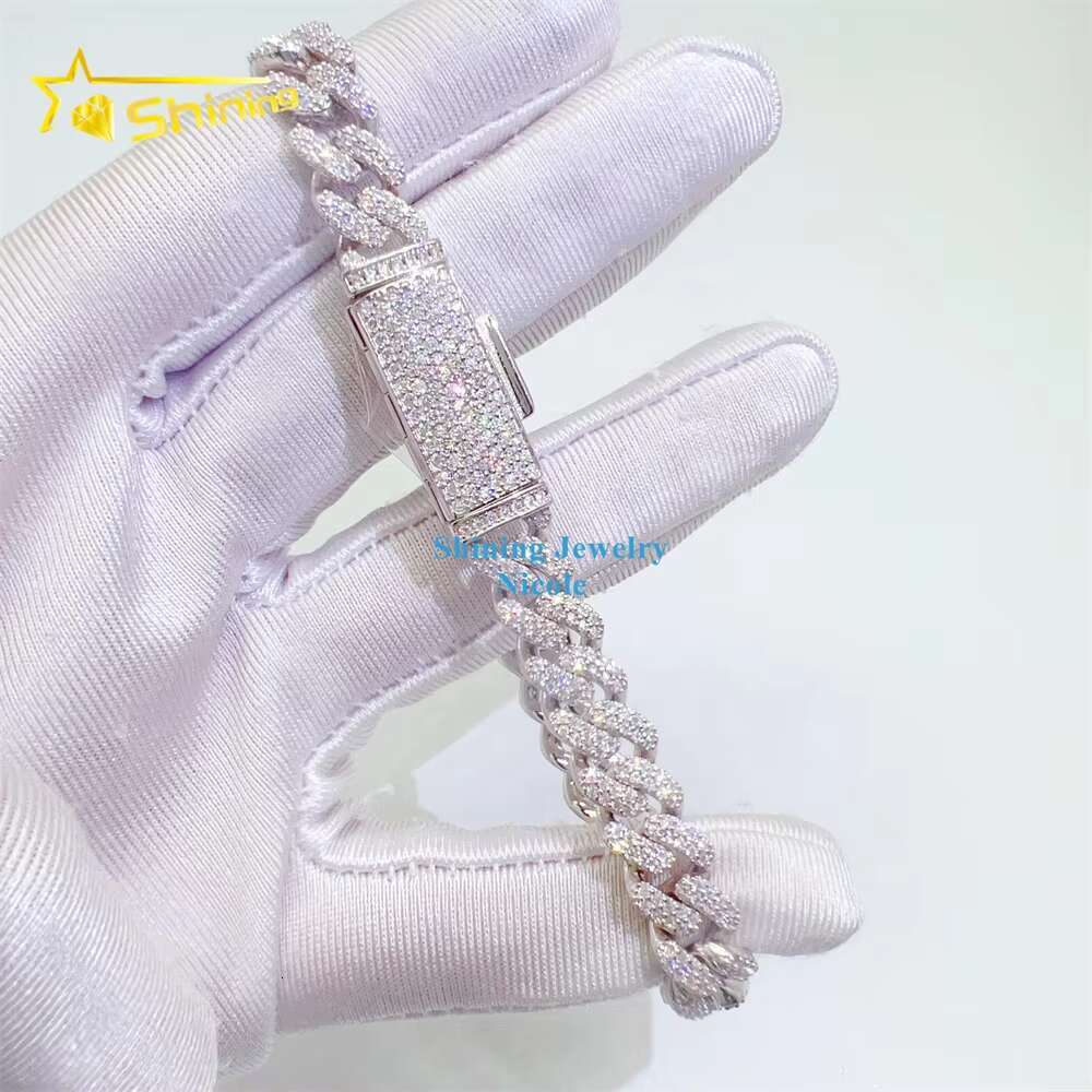 Top Quality 925 Silver Iced Out Custom Hip Hop Jewelry Moissanite Cuban Link Chain 8mm Cuban Link Bracelet