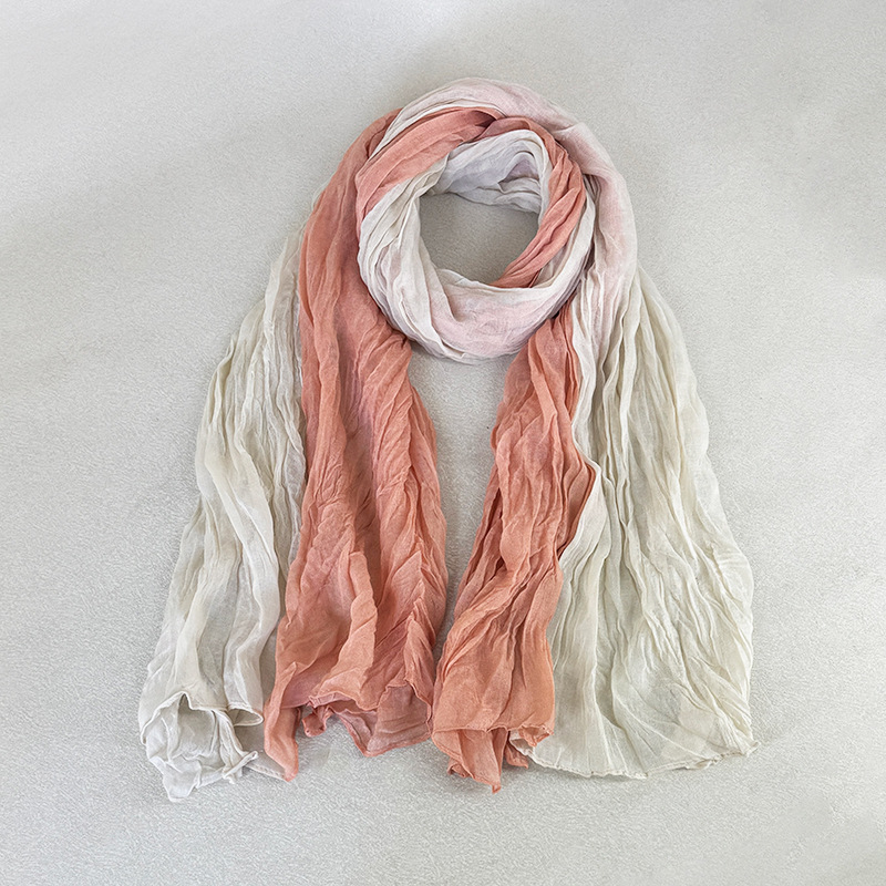 K922 Cross-border hot-selling double-piece pleated thin silk scarf literary retro fashion all-match long scarf travel matching neck scarf