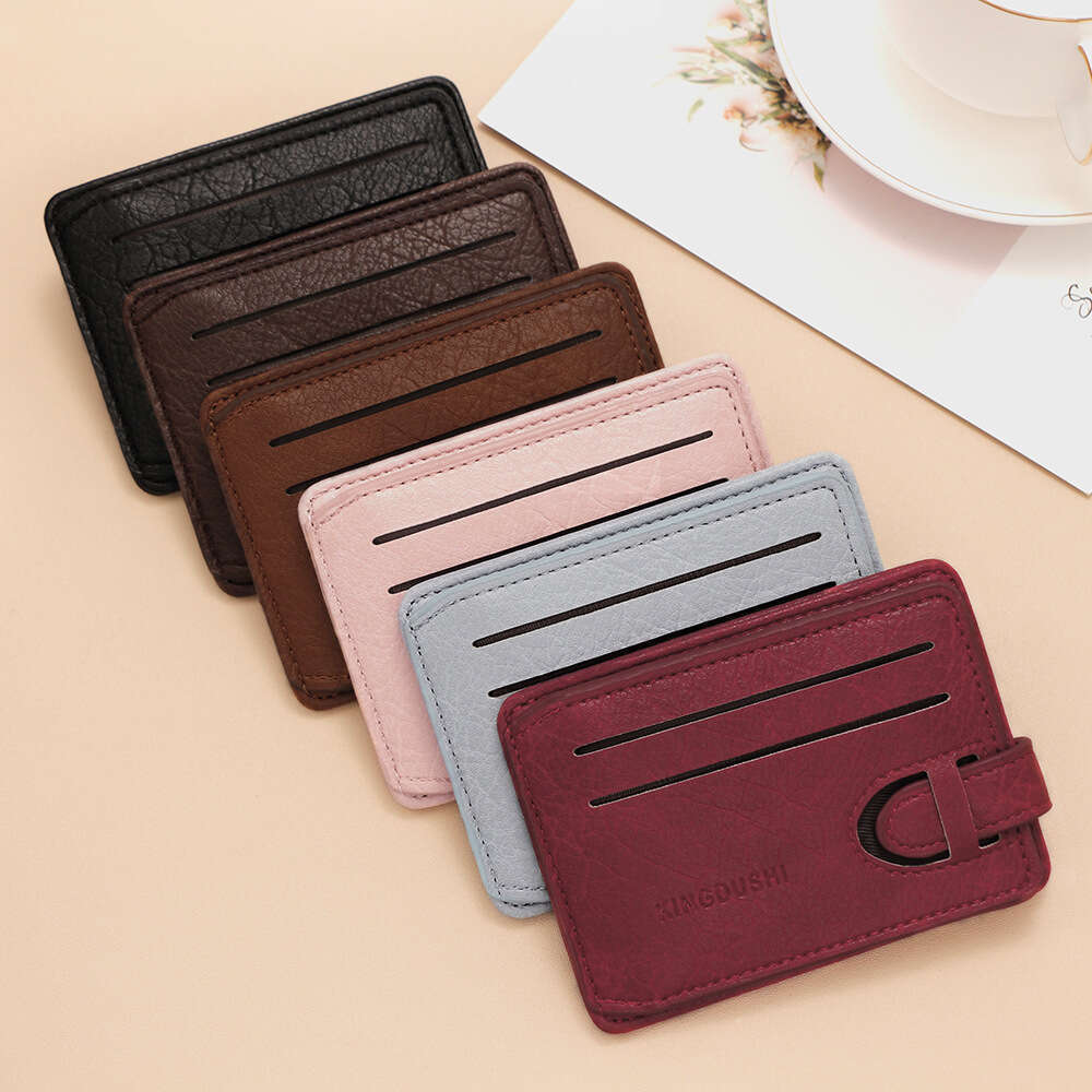 Unisex Short Card Sleeve Coin Purse Solid Color Crack Pattern Strap ID Holder