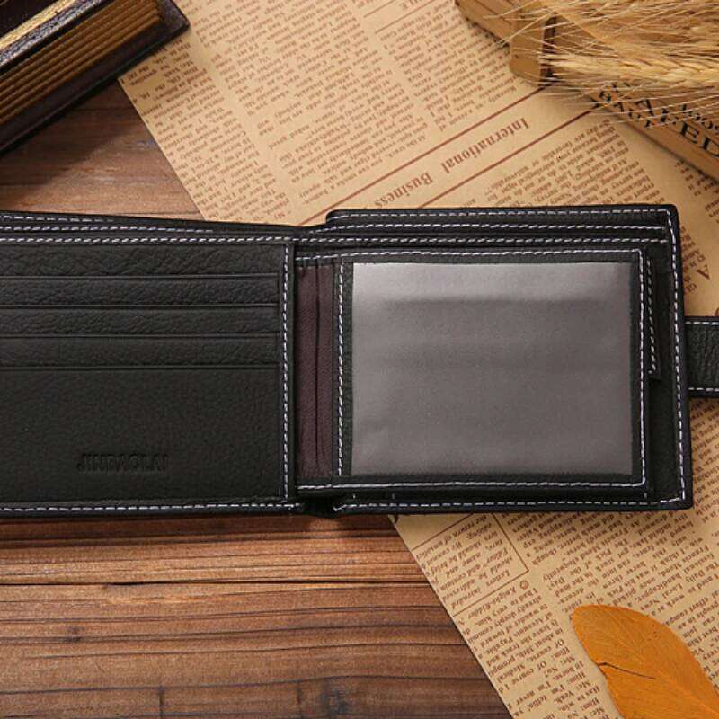 Men's Made of Genuine Leather Wallet Short Hasp Purse 2025 Male Money Clip Soft Buckle Multi Card Position Zippe