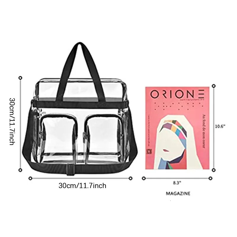 PVC Unisex Multi Pocket Casual Shoulder Bag Portable Large Capacity Transparent Waterproof Tote Bag 250603