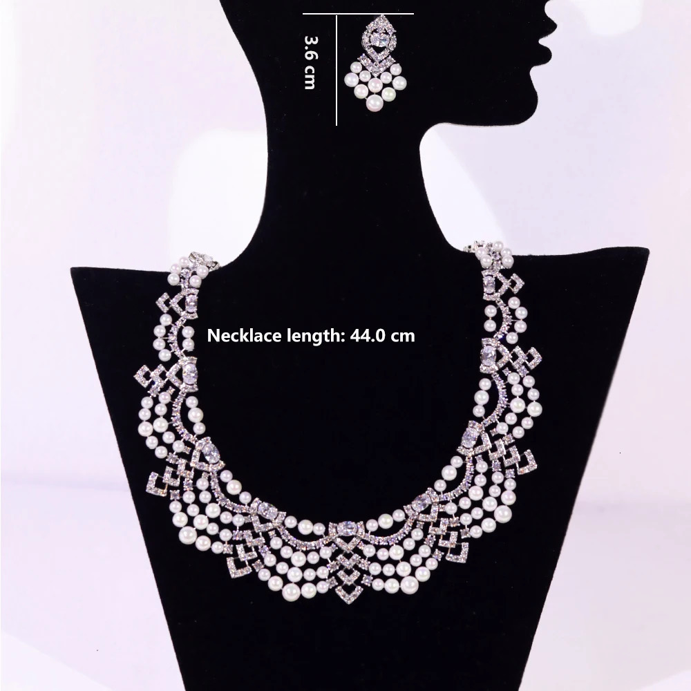 Crystal Zircon Circular Shape golden Pearl Necklace Women Dubai Bridal Wedding Birthday Party Indian Jewelry Set Gift 250530