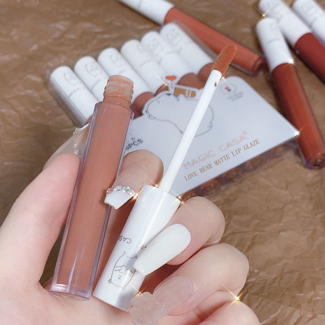 Love Bear Lip Glaze Set 6pcs set Lip Glaze Matte Velvet Lipstick Lip Clay Texture Lip Colour for Students DH1003