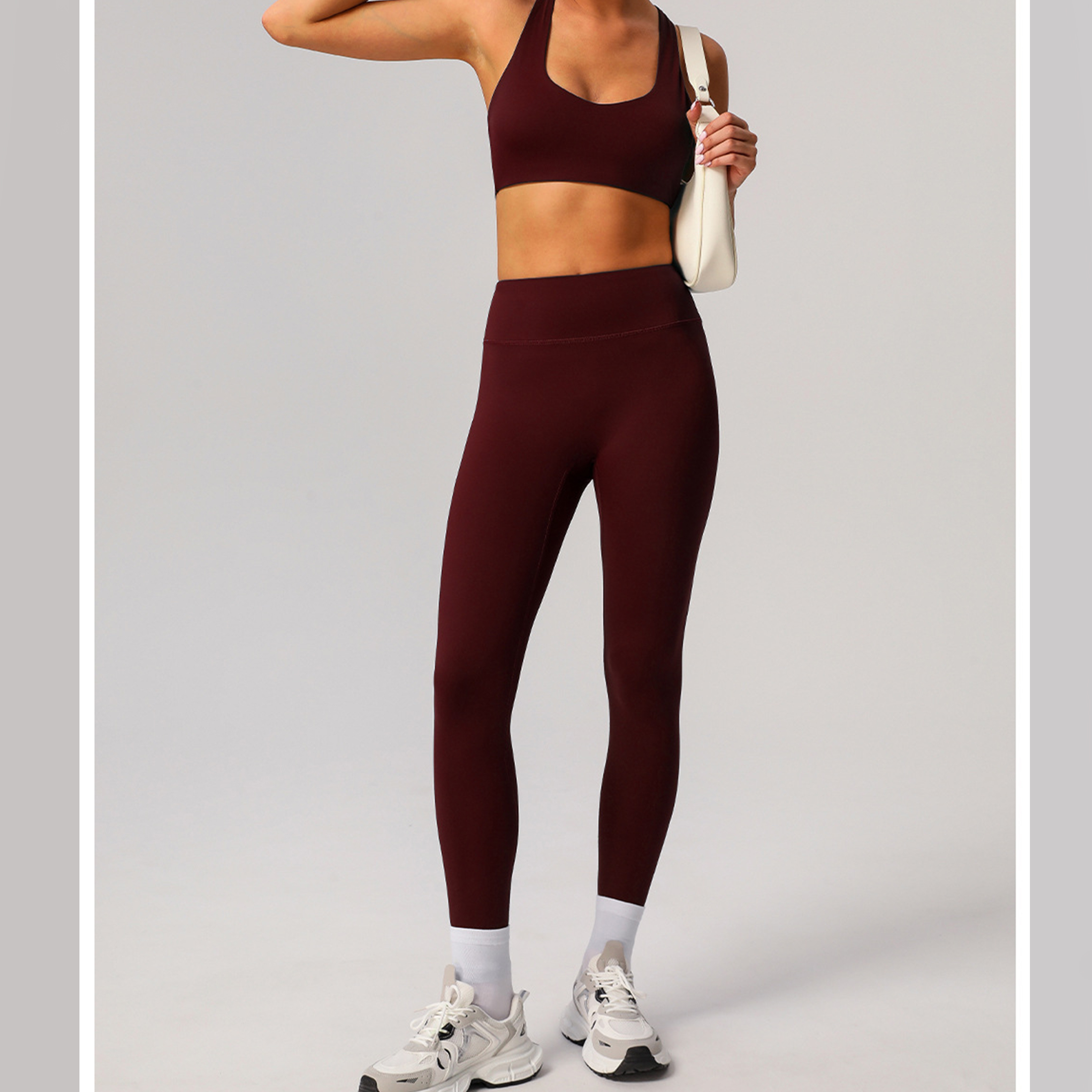 Solid color double-sided brushed breathable tight yoga clothing suit sports running fitness