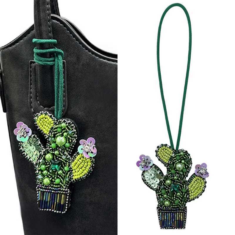 Handmade Cactus Beaded Keychain Succulent Plant Pendant For Bag Purse Decor Boho Home Accessories Diy Mini Pot Hanging Ornament W250604