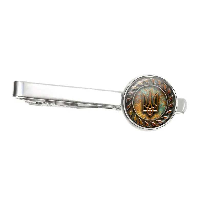 Classic Trident Ukraine Tie Clips Punk Ukrainian Symbol Glass Cabochon Necktie Clip Pin for Men Suit Jewelry Gift W250604