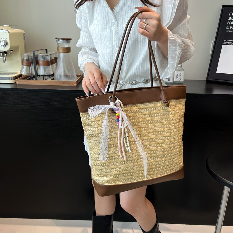 designer Straw Woven Bag for Women 2025 New Summer Large Capacity Beach Vacation Travel Commuter Handbag Shoulder Tote Bag