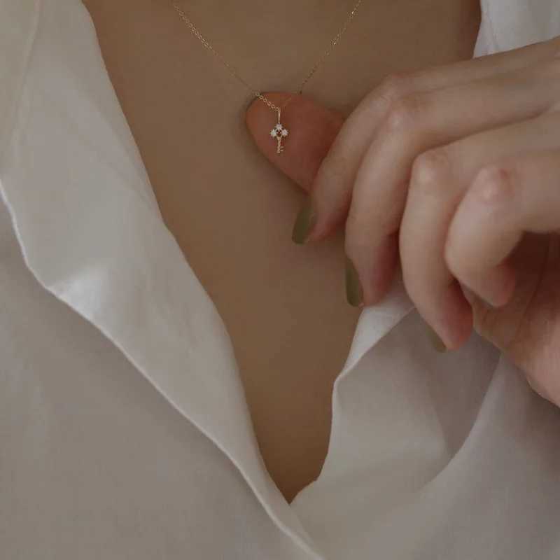 S925 Sterling Silver Plated 14K Gold Necklace for Women Zircon Key Light Luxury Mini Clavicle Chain XJ250604